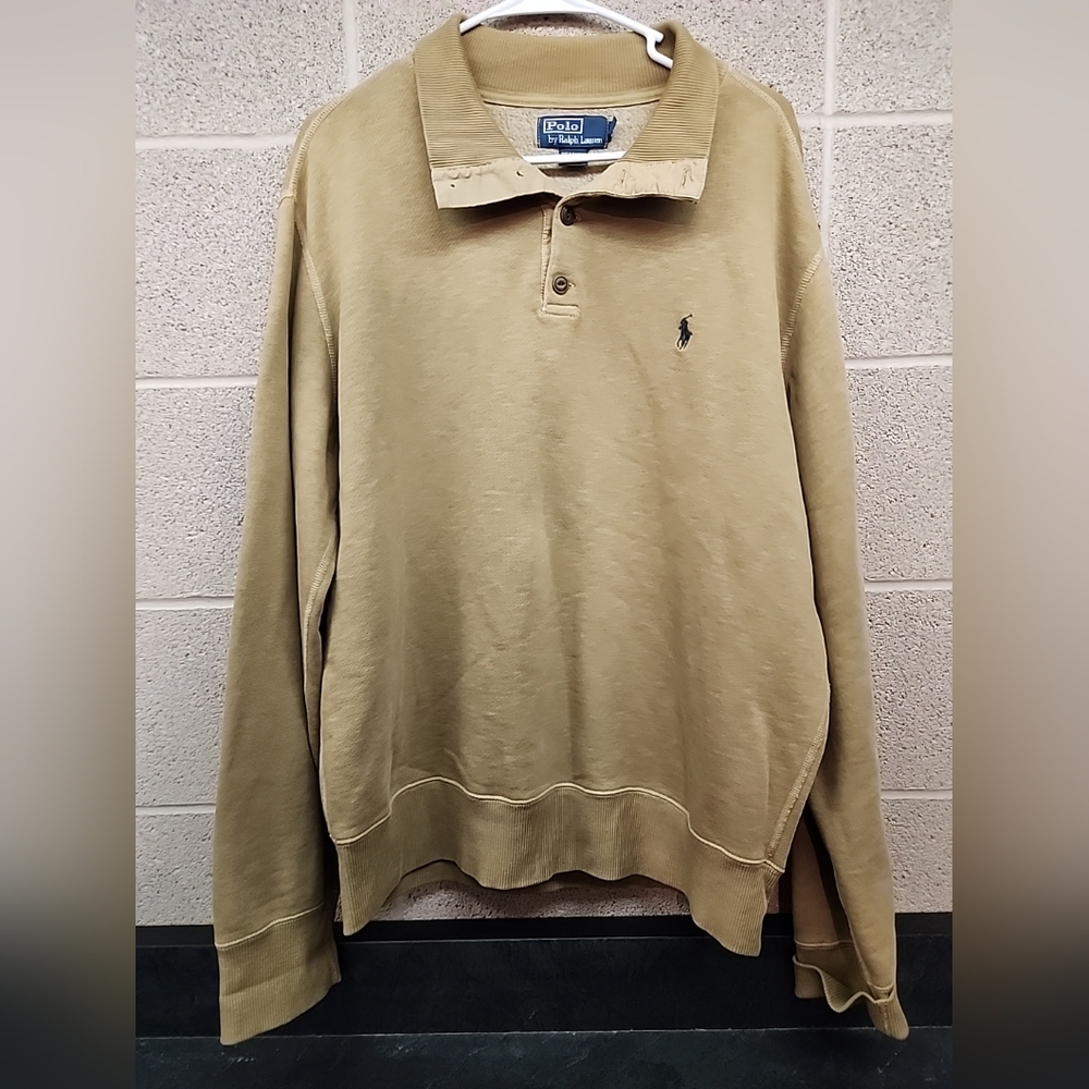 Polo Ralph Lauren Collared Henley Sweater Adult XL Brown Cotton Sweatshirt